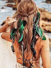 CAKURE Boho Feather Headbands Indian Headdress Gypsy Headpiece Peacock Hair Bands Bohemian Hippie Headbands Adjust Headwear Long Feather Hair Accessories for Women and Girls (Type C)