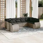 9 Piece Garden Sofa Set with Cushions Grey Poly Rattan Patio Bar Sets
