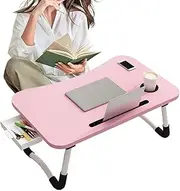 Foldable Laptop Table, Foldable Lap Table with Cup Holder and Tablet Slot, Laptop Tray with Storage Drawer for Breakfast, Working, Reading