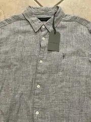 All Saints Haku Long Sleeve Linen Shirt Zen Grey Small New With Tags $169 Retail