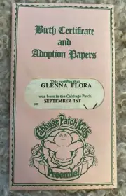 Cabbage Patch Kids Preemie!-BIRTH CERTIFICATE & ADOPTION PAPERS 4 Glenna Flora