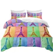 Multicolored Eiffel Tower Panel Quilt Cover