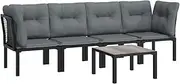 vidaXL 5-Piece Black and Grey Garden Lounge Set with Poly Rattan Design - Includes Coffee Table, Corner Chairs and Single Chairs
