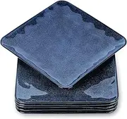 [vicrays] Ceramic Square Dinner Plates - 8 inch Porcelain Serving Plates for Salad Dessert Appetizer Bread - Fluted Scratch Resistant Microwave Oven and Dishwasher Safe - Set of 6 Blue