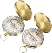 uxcell Camping Survival Compass [2PCS] - Copper Clamshell Classic Pocket Style Glow in The Dark Orienteering Compass- [Copper Tone] Outdoor Navigation Tool