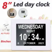 8'' LED Dementia Digital Calendar Clock Alarm Day/Week/Month/Year Extra Large AU