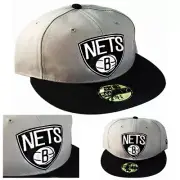 New Era NBA Brooklyn Nets Grey Black Fitted Hat Grey Under Brim Made in U.S.A