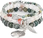[Jardme] Tree Life Turquoise Jasper & Tibetan Agate Gemstone Chakra Beaded Bracelet | Beach Charm Bracelet Set - Ocean Jewelry