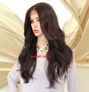 32" FREE PART LACE FRONT WIG LONG WAVY LAYERED BROWN #4 HEAT OK NEW