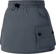 [SEAUR] Girls' Cargo Skirt with Inner Shorts 4 Pockets Short Skirt Lightweight Thin Summer Skirt A-line Mini Skirt Children's Trouser Skirt Elastic Waist 110-160 (EU 104-158)