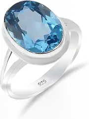 [HIMALYA QUARTZ] Gemstone Ring For Women 925 Sterling Silver Blue Topaz Ring Classic Handmade Statement Ring Genuine Stone Ring Vintage Bohemian Ring RH-06-BT-4, 4, Gemstone Sterling Silver, Blue Topaz