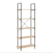 Randy 5-Tier Wide Bookcase Display Shelf - Oak/Black