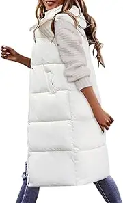JMMSlmax Women's 2023 Autumn Reversible Vests Sleeveless Fleece Jacket Long Warm Winter Coat Outerwear Zip Hoodie Pockets, A7-Beige, Medium, A7-beige, Medium