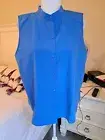 NWT Eileen Fisher Sleeveless Mandarin Collar Shirt Calypso Blue Size L