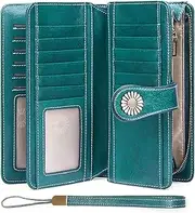 [SENDEFN] Wallets for Women Genuine Leather Credit Card Holder with RFID Blocking Large Capacity Wristlet