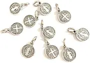 [De Bussy] Pack of 10 Silver Plated Metal Saint Benedict Medals, one of the oldest medals in Christianity, and those who wear it believe it has power against evil, Metal, No Gemstone