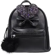 [BESTYASH] Bow Design Backpack Plush Ball Small Backpack Bow Satchel Schoolbag for Girls Women