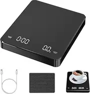 Coffee Scale with Timer, 5kg/0.1g High Precision Kitchen Scale, Pour Over Coffee Scale, Rechargeable Portable Drip Espresso Scale with Waterproof Insulation Pad (Black)