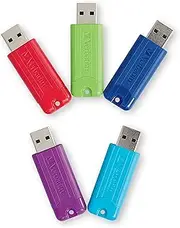 Verbatim 16GB Pinstripe USB 3.2 Gen 1 Flash Drive Retractable Thumb Drive- 5 Pack - Multicolor (Green, Blue, Red, Purple, Cyan)