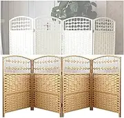 Small Room Divider,Short Diamond Weave Fiber Folding Screen,Classroom Dormitory Office Decoration Portable Freestanding Weave Partition Wall(Color2,4 Panels)