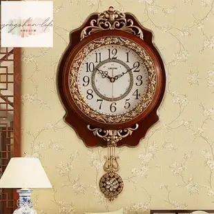 美式復古創意時鐘 歐式復古搖擺掛鐘 時尚復古掛鐘 中式復古掛鐘客廳創意掛錶家用時鐘藝術裝飾擺鐘美式大氣靜音鐘錶