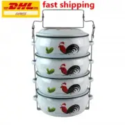 NEW 4-Stack Food Carrier Vintage Lunch Box Enamelware Pinto Thai Classic Picnic