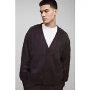 Mens Chocolate Oversized Boxy Super Fluffy Knitted Cardigan