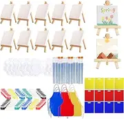 JYfeel Mini Canvas and Easel Set for Kids,12 Sets All-in-One Small Canvas Kids Painting Kit, with Mini Canvases, Easels, Brushes & Aprons - for Sip & Paint Party & Art Supplies