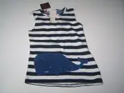 Lemon Loves Lime Girls Tank Top Blue/White Stripe with Whale Size 4Y NWT