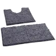 Bathroom Rugs Sets 2 Piece, Luxury Chenille Bath Mat Set, Standard Dark Grey