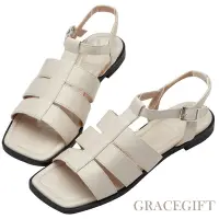 在飛比找Yahoo奇摩購物中心優惠-【Grace Gift】編織寬帶低跟涼鞋 米白