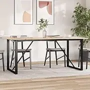 Dining Kitchen Table Solid Wood Pine and Steel, Room Farmhouse Dinner Table, O-Frame, 180x90x75 cm Set