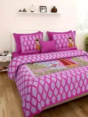 Jaipur Rajasthani Culture Floral Queen Size Bedsheet Cover With Two Pillow Cover
