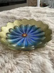 Walther Glass Germany Iridescent Petal Glass Bowl 7” Solaris Blue Green