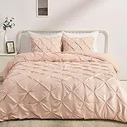 Amazon Basics All-Season Down-Alternative 3 Piece Comforter Bedding Set, King, Blush, Pinched Pleat With Piped Edges