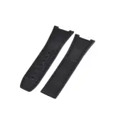 24mm Black Leather Plated Rubber Watch Strap For Omega Constellation