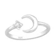 TJS 925 Sterling Silver Toe Ring Moon Crescent Clear CZ Adjustable Jewellery