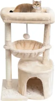 Small Cat Tree for Indoor Cats, Kittens Condo with Scratching Post and Board, Mo