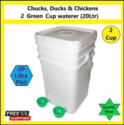 Chicken feeder 20 LTR Pail GREEN CUP Water System GRAVITY Fill 2 Cup FREE STAND