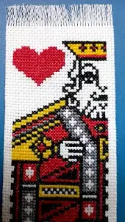 King Of Hearts. Completed Cross Stitch Bookmark.