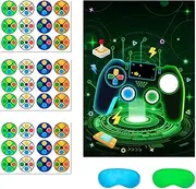 [Kaxulvoblig] Pin The Button on The Video Game Party Game, Video Game Birthday Games Supplies - Video Games Party Poster, Button Sticker & Gaming Party Blindfold etc Gamer Birthday Party Decorations