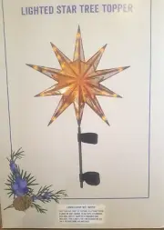 22" TALL CHRISTMAS STAR TREE TOPPER, LIGHTS UP, NEW IN BOX
