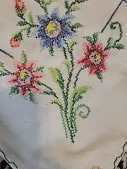 Vintage Table Cloth Square Hand Embroidered/Cross Stitched Irish Linen New 50x50