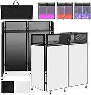 KELIXU DJ Facade Booth 108cm L x 51cm W x 115cm H, Adjustable DJ Event Facade with Black & White Scrims, Folding DJ Booth Metal Frame, DJ Facade Table Station Flat Table Top with Cable Hole