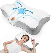 Contour Memory Foam Pillow for Pain Relief Sleeping, Ergonomic Cervical Support Side Back Stomach Sleeper, Removable Washable Cover (1, Grey White, Butterfly-4)