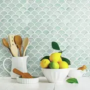 RoomMates TIL4571FLT Peel and Stick Backsplash Scalloped Tiles, Aqua
