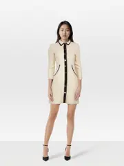 Ecru Knee Length Button Down Dress