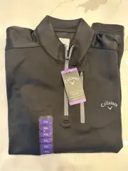NEW WITH TAGS CALLAWAY MENS QUARTER ZIP PULLOVER CAVIAR BLACK WITH POCKETS XXL