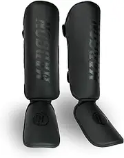 MADGON Shin Guards with Perfect Fit and Ideal Padding Low Sweat Shin Protection Leg Guards for Martial Arts MMA Kickboxing + Bag