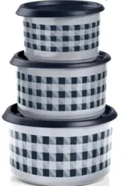 Tupperware White Buffalo Plaid Stacking Canister 3 Pc Set
